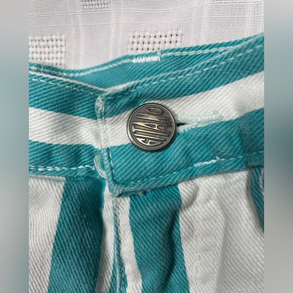 Vintage Gitano Teal White Striped Cotton Shorts Size 34W High Rise 90s - Picture 3 of 15